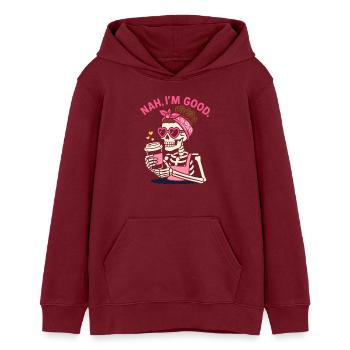 Squelette rétro rose avec des nuances de café et de cœur - Sweat à capuche ado bio Stanley/Stella - bordeaux - Devant - AI Model Teenager Male dark (155cm)
