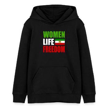 Women life freedom - Sweat à capuche ado bio Stanley/Stella - noir - Devant - AI Model Teenager Male light (155cm)