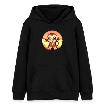 Singe Chimpanzé Round Sunset - Sweat à capuche ado bio Stanley/Stella - noir - Devant - AI Model Teenager Male light (155cm)