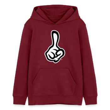 Erhobener Zeigefinger (Finger / Rechte Hand NEG2C) - Teenager Organic Hoodie Mini Cruiser von Stanley/Stella - Burgunderrot - Vorne - AI Model Teenager Male dark (155cm)