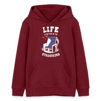 Life is better in the Strandkorb - Holiday - Sea - Teens Organic Hoodie by Stanley/Stella - burgundy - Front - AI Model Teenager Male dark (155cm)