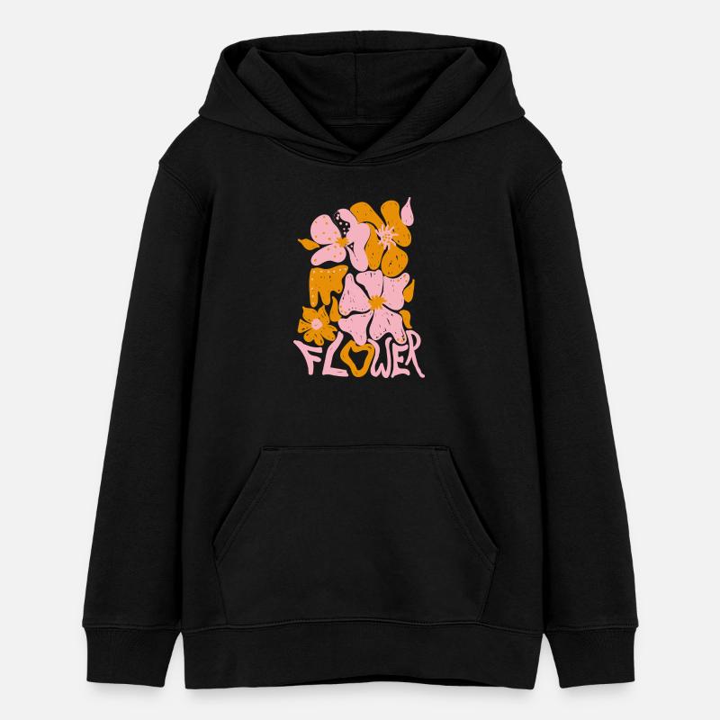 Fleur rose - Sweat à capuche ado bio Stanley/Stella - noir