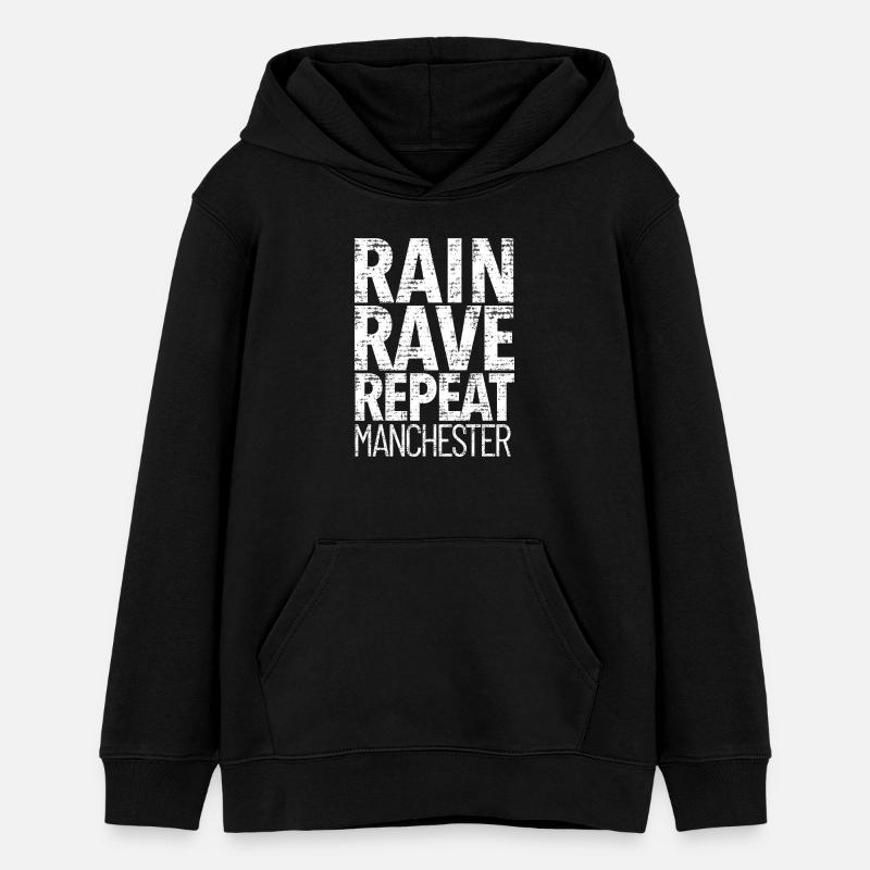 Manchester Rain Rave Repeat - Sweat à capuche ado bio Stanley/Stella - noir