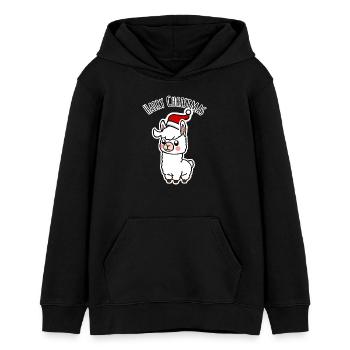 Niedliches Alpaka mit Zipfelmütze für die Festtage - Teenager Organic Hoodie Mini Cruiser von Stanley/Stella - Schwarz - Vorne - AI Model Teenager Male light (155cm)