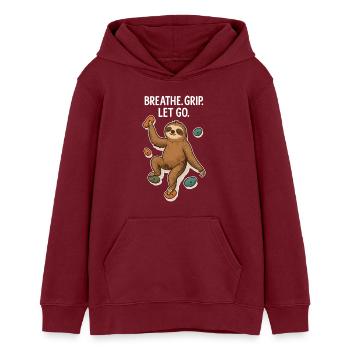 Paresseux Zen : Prise Lâche Grimpe - Sweat à capuche ado bio Stanley/Stella - bordeaux - Devant - AI Model Teenager Male dark (155cm)