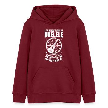 A Day Without Playing The Ukulele - Teenager Organic Hoodie Mini Cruiser von Stanley/Stella - Burgunderrot - Vorne - AI Model Teenager Male dark (155cm)