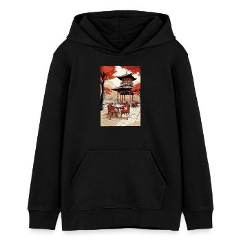 Café asiatique - Sweat à capuche ado bio Stanley/Stella - noir - Devant - AI Model Teenager Male light (155cm)