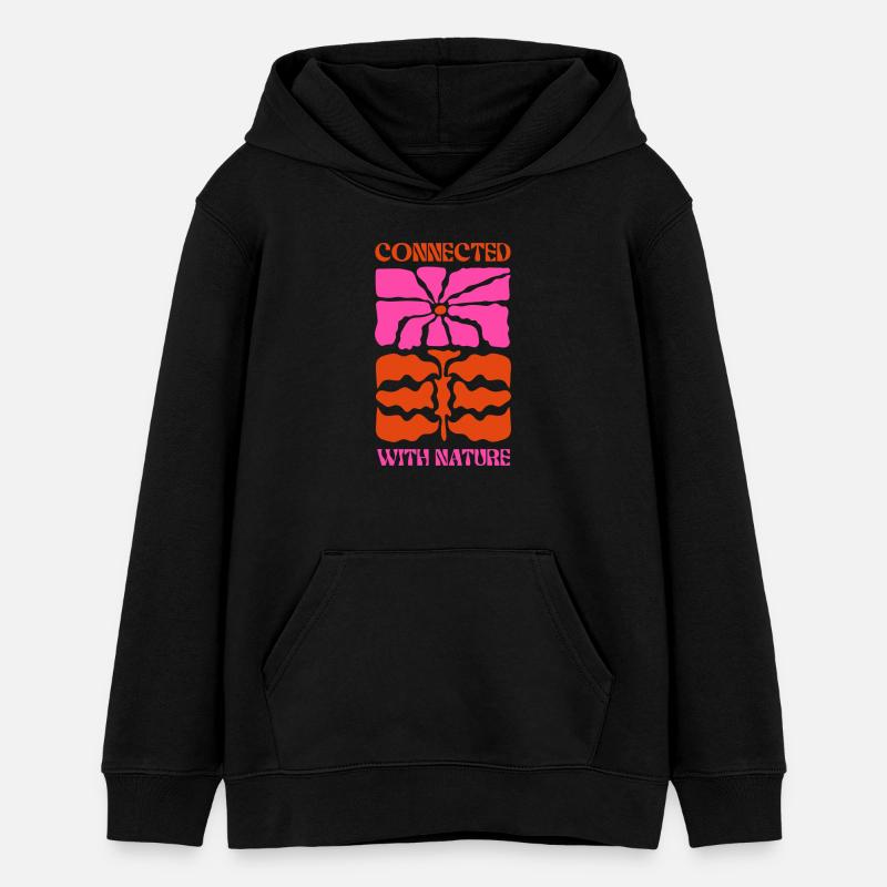 Fleur abstraite connectée à la nature - Sweat à capuche ado bio Stanley/Stella - noir