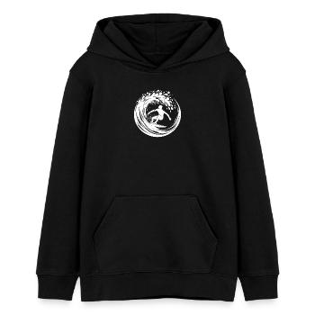 Wellen Surfboard und Surfer im Wellen Tunnel - Teenager Organic Hoodie Mini Cruiser von Stanley/Stella - Schwarz - Vorne - AI Model Teenager Male light (155cm)