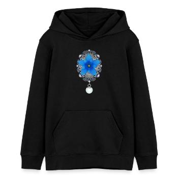 Elegante Brosche mit blauem Enzian Blüten Motiv - Teenager Organic Hoodie Mini Cruiser von Stanley/Stella - Schwarz - Vorne - AI Model Teenager Male light (155cm)