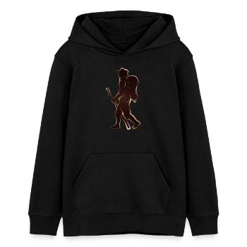 Pilgrim or hiker with walking stick & backpack - Teens Organic Hoodie by Stanley/Stella - black - Front - AI Model Teenager Male light (155cm)
