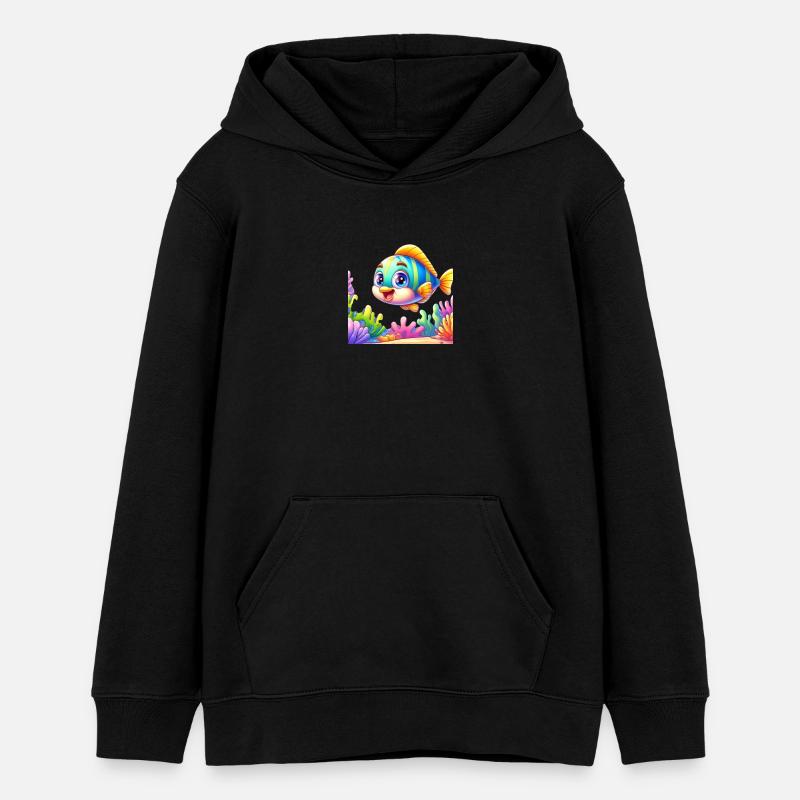 Poisson Cartoon 2 - Sweat à capuche ado bio Stanley/Stella - noir