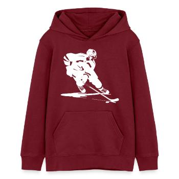 Hockey Graphics - Teens Organic Hoodie by Stanley/Stella - burgundy - Front - AI Model Teenager Male dark (155cm)