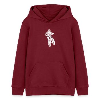 Mountainbiker springt mit Fahrrad - Teenager Organic Hoodie Mini Cruiser von Stanley/Stella - Burgunderrot - Vorne - AI Model Teenager Male dark (155cm)