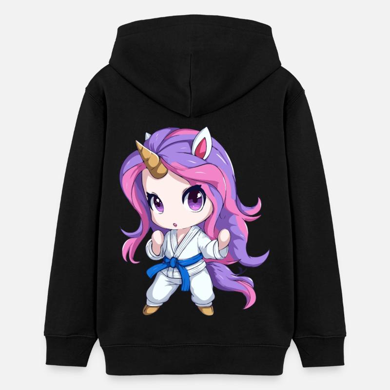Combattant d’arts martiaux licorne, art mignon de style chibi - Sweat à capuche ado bio Stanley/Stella - noir