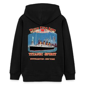 TITANIC SPIRIT Kreation Louis RUNEMBERG © Adagp - Teenager Organic Hoodie Mini Cruiser von Stanley/Stella - Schwarz - Hinten - AI Model Teenager Male light (155cm)