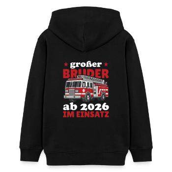 Großer Bruder ab 2026 im Einsatz Feuerwehr - Teenager Organic Hoodie Mini Cruiser von Stanley/Stella - Schwarz - Hinten - AI Model Teenager Male light (155cm)