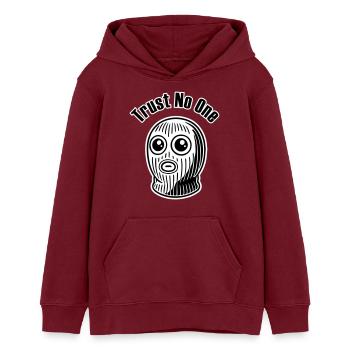 Wide Eyed Criminal - Trust No One Design - Teens Organic Hoodie by Stanley/Stella - burgundy - Front - AI Model Teenager Male dark (155cm)