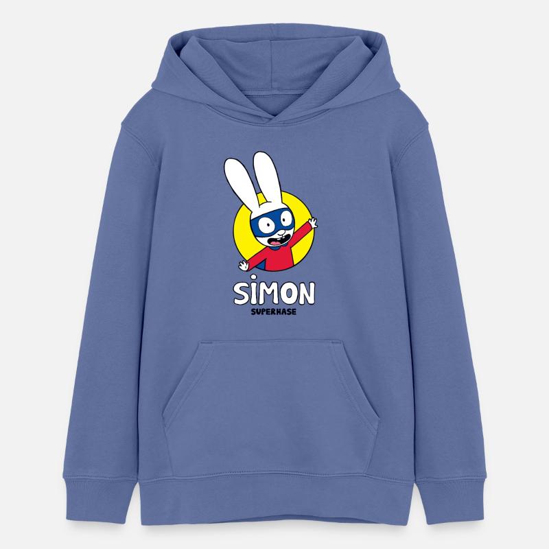 Simon Super Bunny avec costume de super-héros et lettrage - Sweat à capuche ado bio Stanley/Stella - bleu