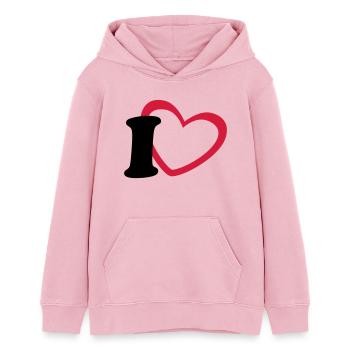 I like - Teens Organic Hoodie by Stanley/Stella - cotton pink - Front - AI Model Teenager Female dark (150cm)