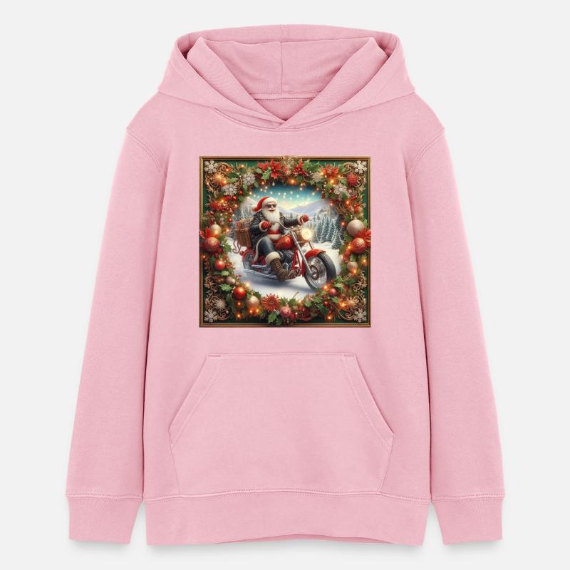 Le Père Noël sur une moto à cadre - Sweat à capuche ado bio Stanley/Stella - rose pâle