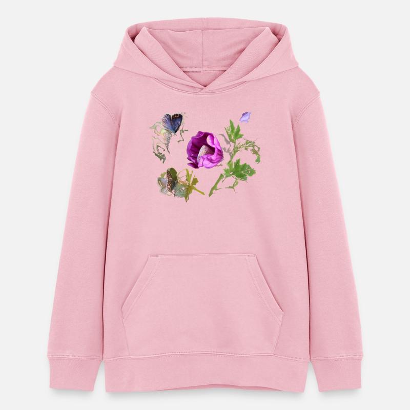 Papillons bleus à la mauve - Sweat à capuche ado bio Stanley/Stella - rose pâle