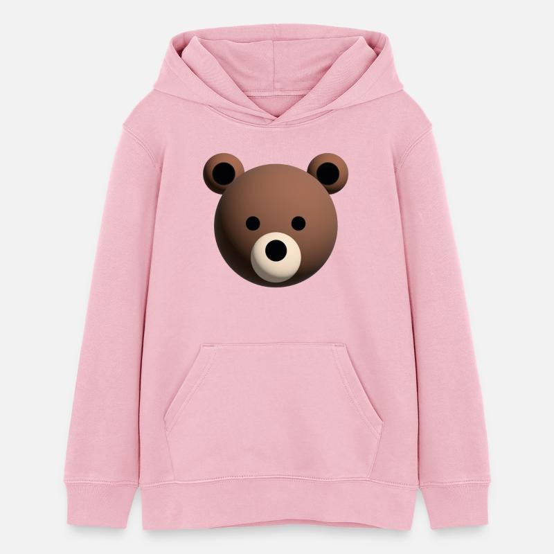 Visage d’ours brun 3D - Mascotte mignonne - Sweat à capuche ado bio Stanley/Stella - rose pâle