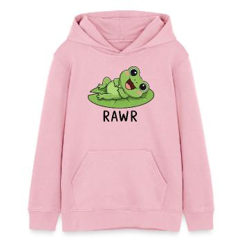 Urocza kreskówkowa żaba z lilią wodną, śmiejąc się radością - Bluza z kapturem młodzieżowa bio Stanley/Stella - jasnoróżowy - Przód - AI Model Teenager Female dark (150cm)