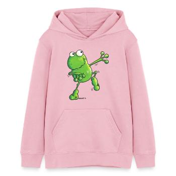 "Green Power" - Frog - Cartoon - Teens Organic Hoodie by Stanley/Stella - cotton pink - Front - AI Model Teenager Female dark (150cm)