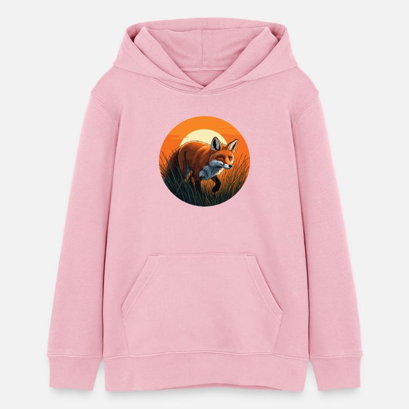 Renard au coucher du soleil - Sweat à capuche ado bio Stanley/Stella - rose pâle