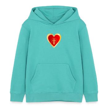 KIRCHENKREUZ LIEBE HERZ - Kinder Organic Hoodie Mini Cruiser von Stanley/Stella - Poolblau - Vorne - AI Model Kid Female (0cm)