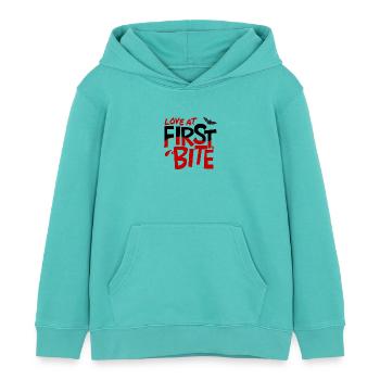 Coup de foudre à la première bouchée - Sweat à capuche enfant bio Stanley/Stella - bleu piscine - Devant - AI Model Kid Female (0cm)