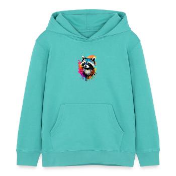 Waschbär Farbenfroh - Waschbär Raccoon - Kinder Organic Hoodie Mini Cruiser von Stanley/Stella - Poolblau - Vorne - AI Model Kid Female (0cm)
