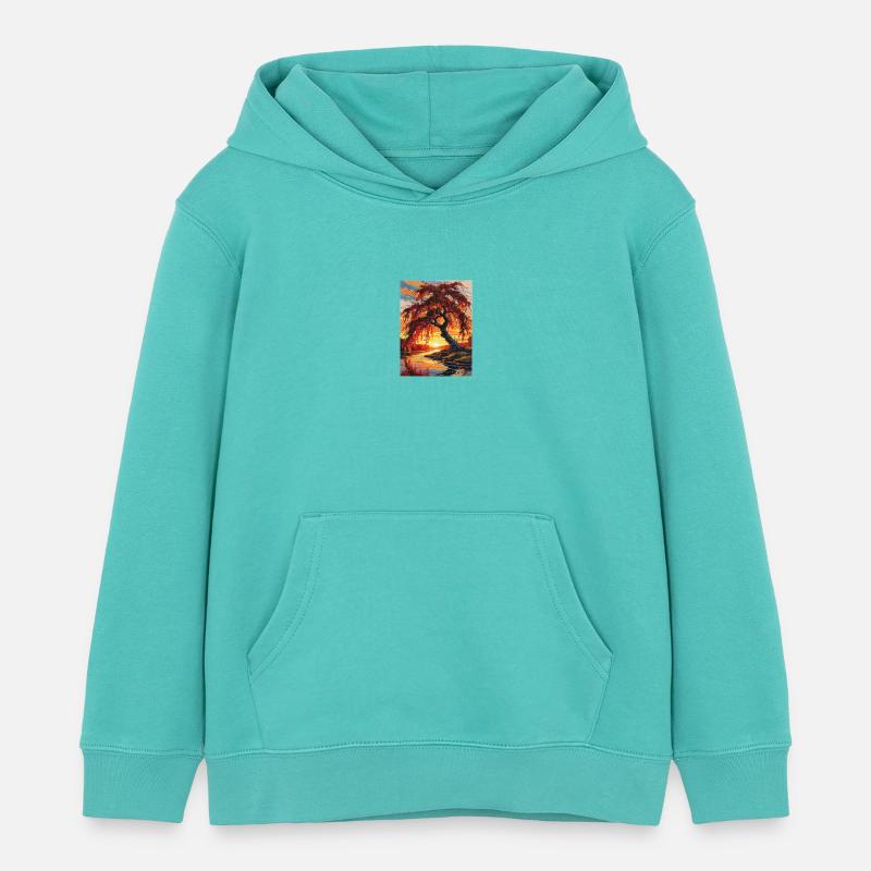 Arbre d’automne au coucher du soleil - Sweat à capuche enfant bio Stanley/Stella - bleu piscine