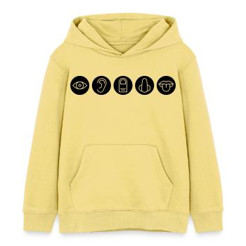 Cinq sens, organes sensoriels - Sweat à capuche enfant bio Stanley/Stella - jaune viva  - Devant - AI Model Kid Male (0cm)