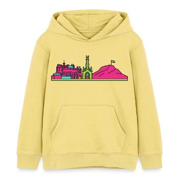 Edinburgh City Skyline Castle Moderne Linienkunst - Kinder Organic Hoodie Mini Cruiser von Stanley/Stella - Gelb Viva  - Vorne - AI Model Kid Male (0cm)