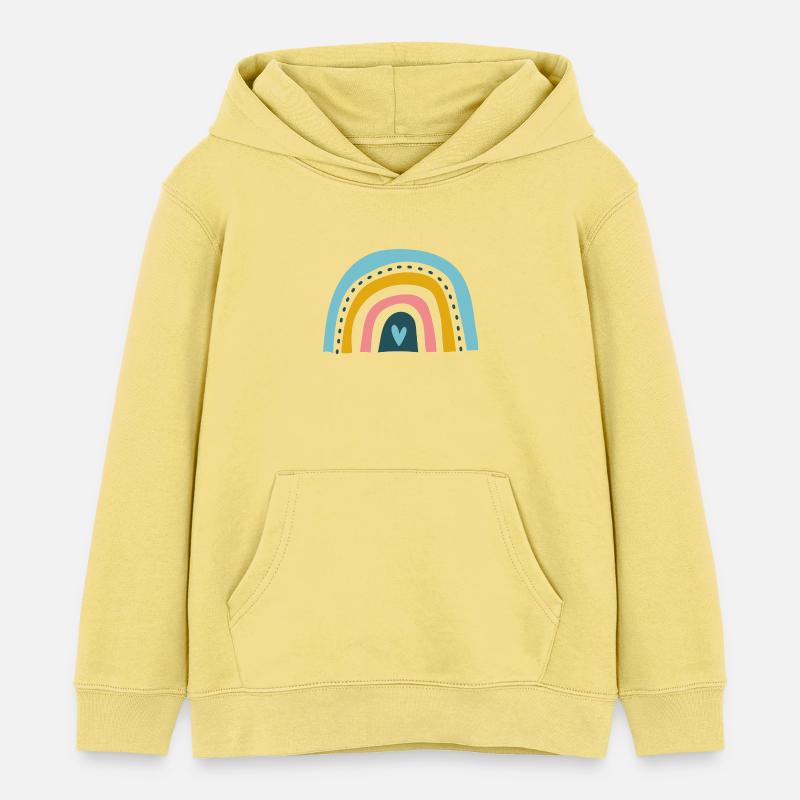 Arc-en-ciel avec cœur - Sweat à capuche enfant bio Stanley/Stella - jaune viva 