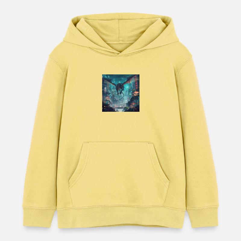 Dragon néon sur la mégapole - Sweat à capuche enfant bio Stanley/Stella - jaune viva 