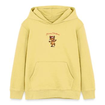 Cerf au chapeau de Père Noël - Sweat à capuche enfant bio Stanley/Stella - jaune viva  - Devant - AI Model Kid Male (0cm)