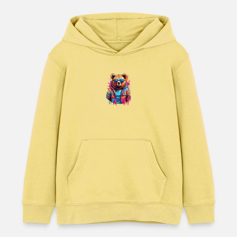 Ours néon dans un sweat à capuche coloré - Sweat à capuche enfant bio Stanley/Stella - jaune viva 