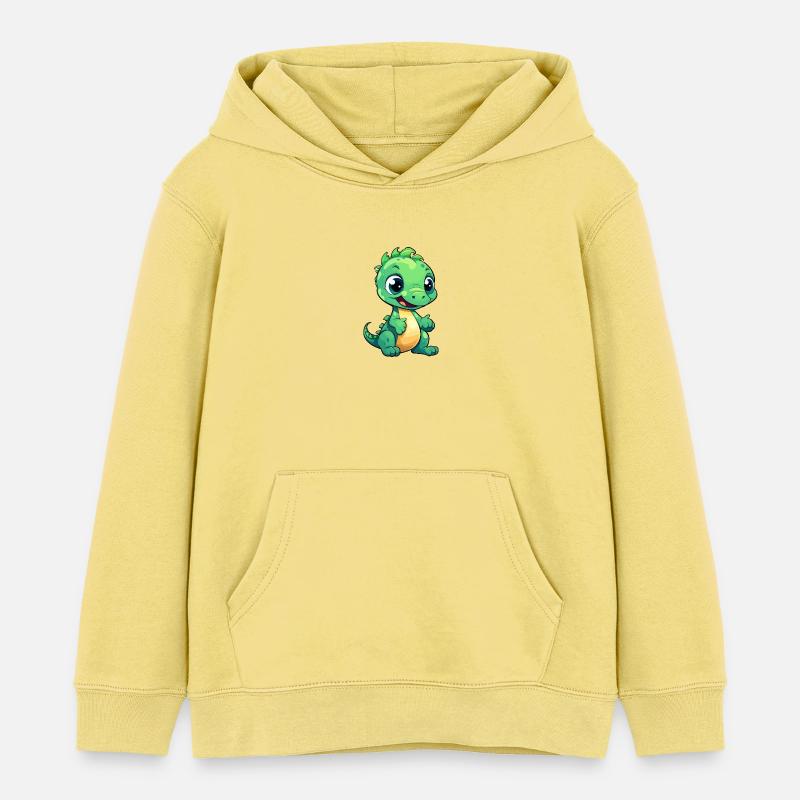 Mignon bébé dinosaure souriant - Sweat à capuche enfant bio Stanley/Stella - jaune viva 