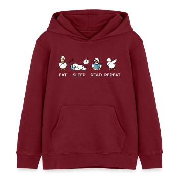 Eat Sleep Read Repeat – Lustiges Bücherwurm Gänse  - Kinder Organic Hoodie Mini Cruiser von Stanley/Stella - Burgunderrot - Vorne - AI Model Kid Female (0cm)