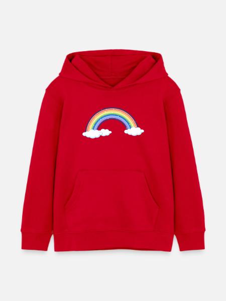 Vibrant Rainbow Over Clouds - Kids Organic Hoodie by Stanley/Stella - red