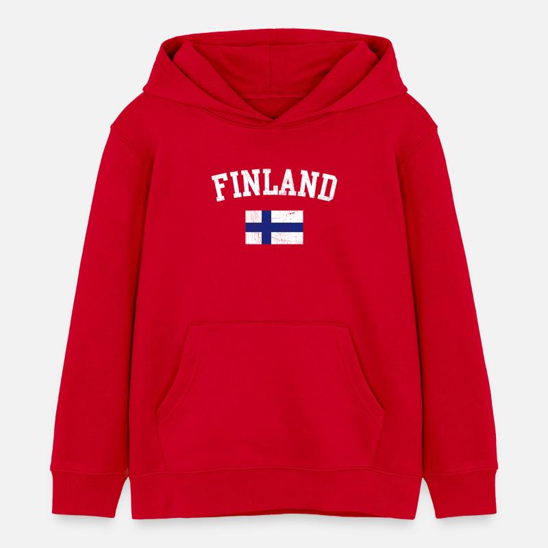 Typographie du drapeau en gras de la Finlande - Sweat à capuche enfant bio Stanley/Stella - rouge