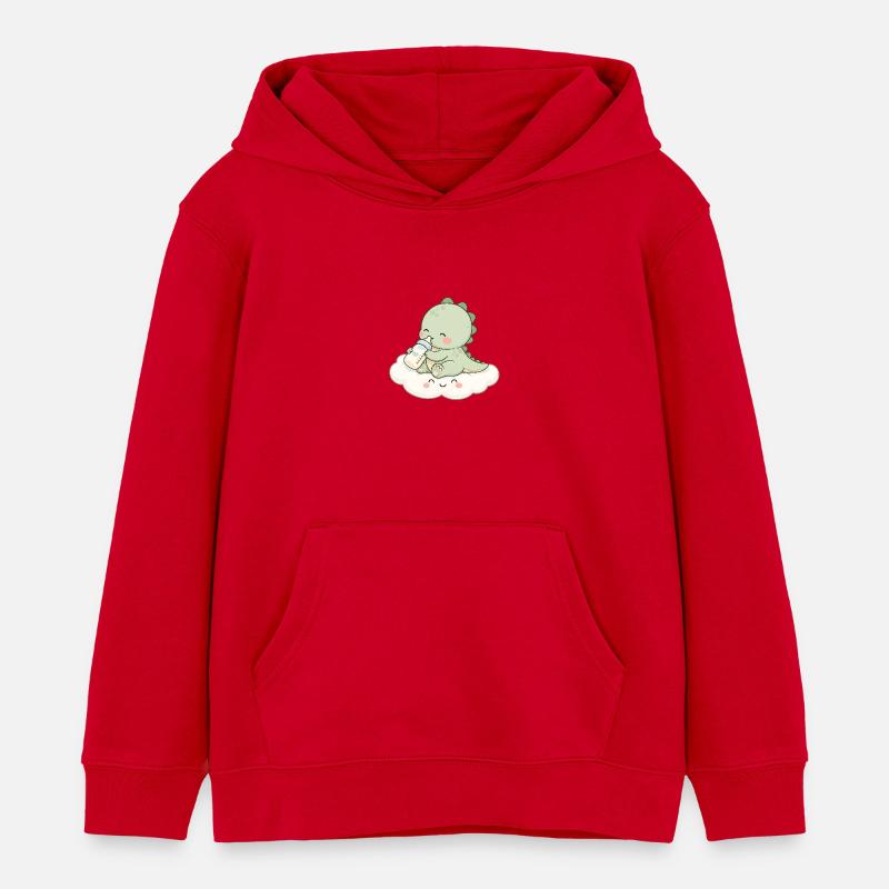 Bébé Dino mignon avec biberon - Sweat à capuche enfant bio Stanley/Stella - rouge