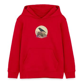 Raven on stack of books - Kids Organic Hoodie by Stanley/Stella - red - Front - AI Model Kid Male (0cm)