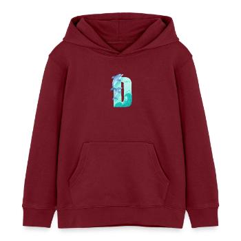 Whimsical Alphabet. Letter D. Blue Dolphin design. - Kids Organic Hoodie by Stanley/Stella - burgundy - Front - AI Model Kid Female (0cm)