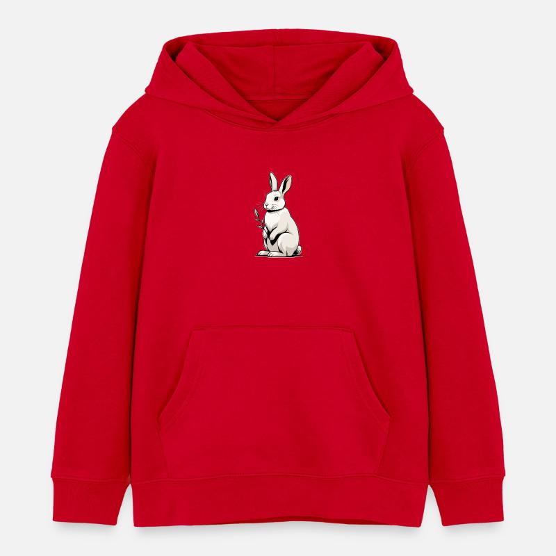 Lapin blanc à plante feuillue - Sweat à capuche enfant bio Stanley/Stella - rouge