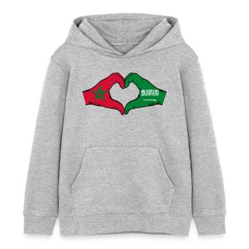 Maroc Arabie Saoudite Drapeau Mains Coeur Forme - Sweat à capuche enfant bio Stanley/Stella - gris chiné - Devant - AI Model Kid Female (0cm)