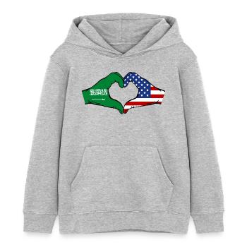 Arabie Saoudite États-Unis Drapeau Mains Coeur Forme - Sweat à capuche enfant bio Stanley/Stella - gris chiné - Devant - AI Model Kid Female (0cm)
